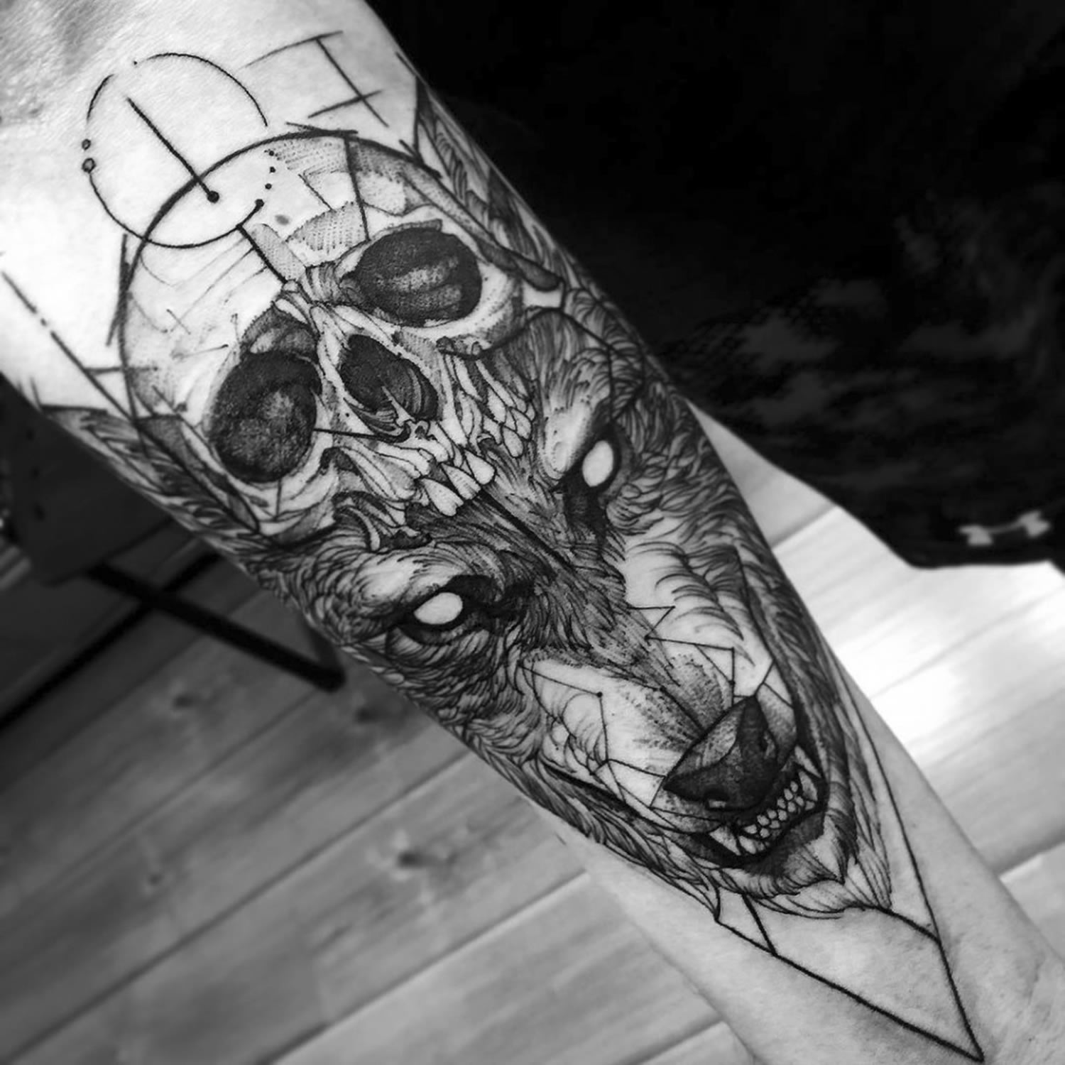 skull and wolf tattoo by fredao