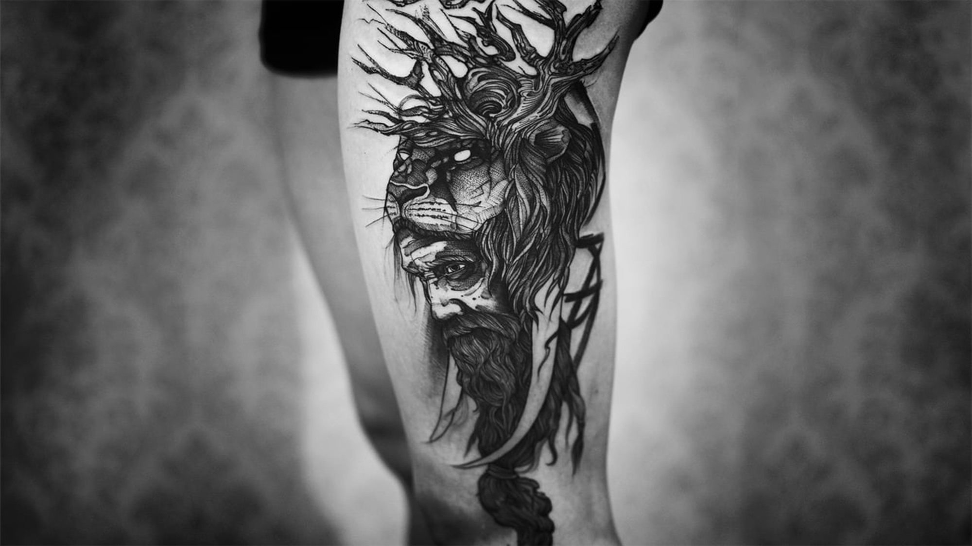 lion tree headed man, frida khalo, Tattoo by Fredão Oliveira