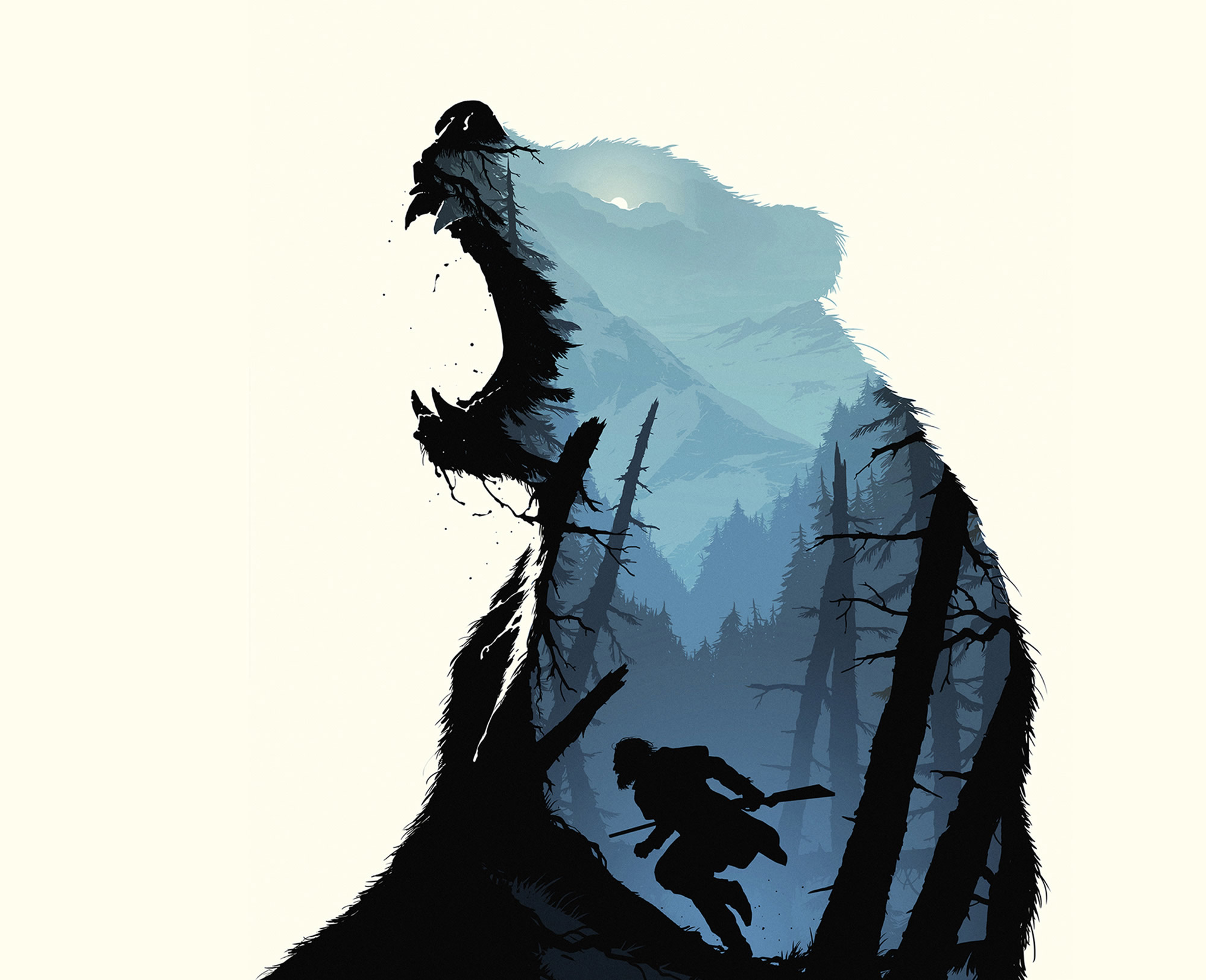 infamous bear in the revenant, double exposure image