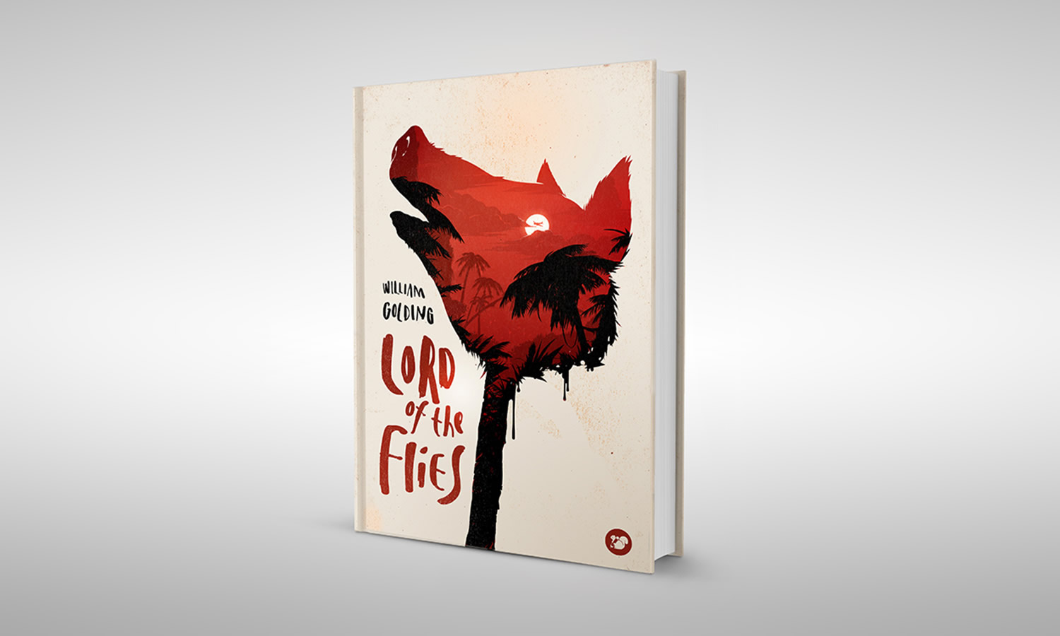 lord of the flies book cover, pig on cover, double exposure illustration