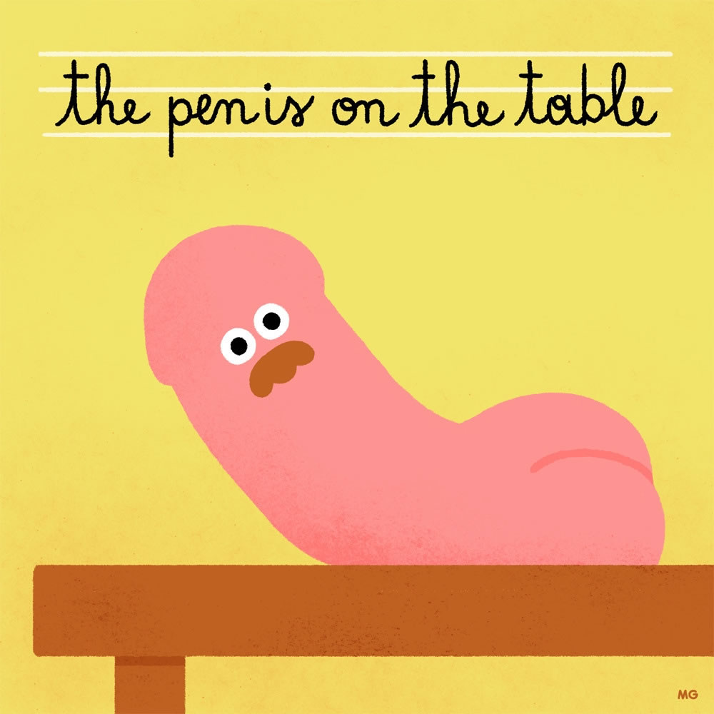 the penis is on the table, illustration