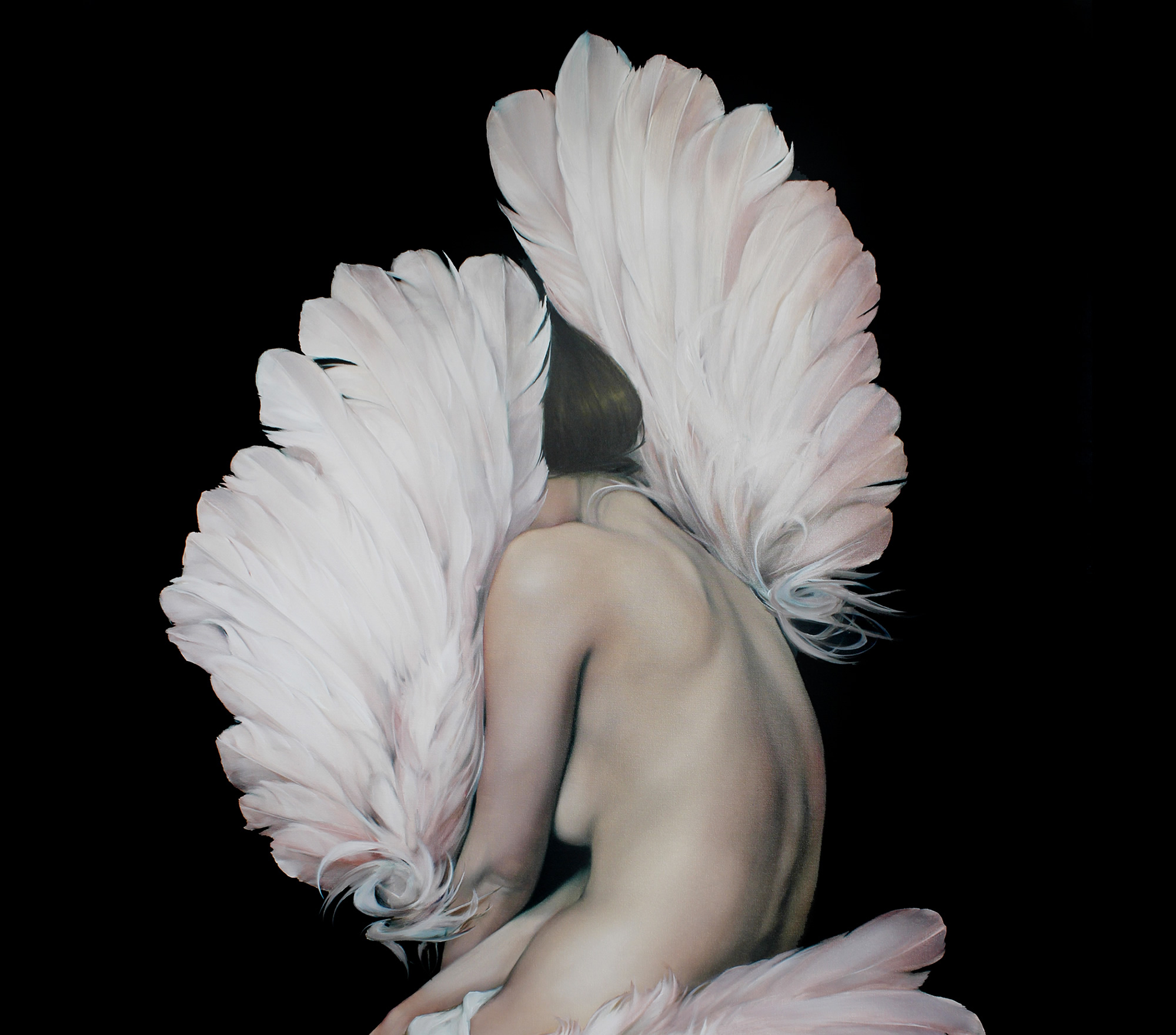 the muse, painting of a woman with feathered wings, by amy judd