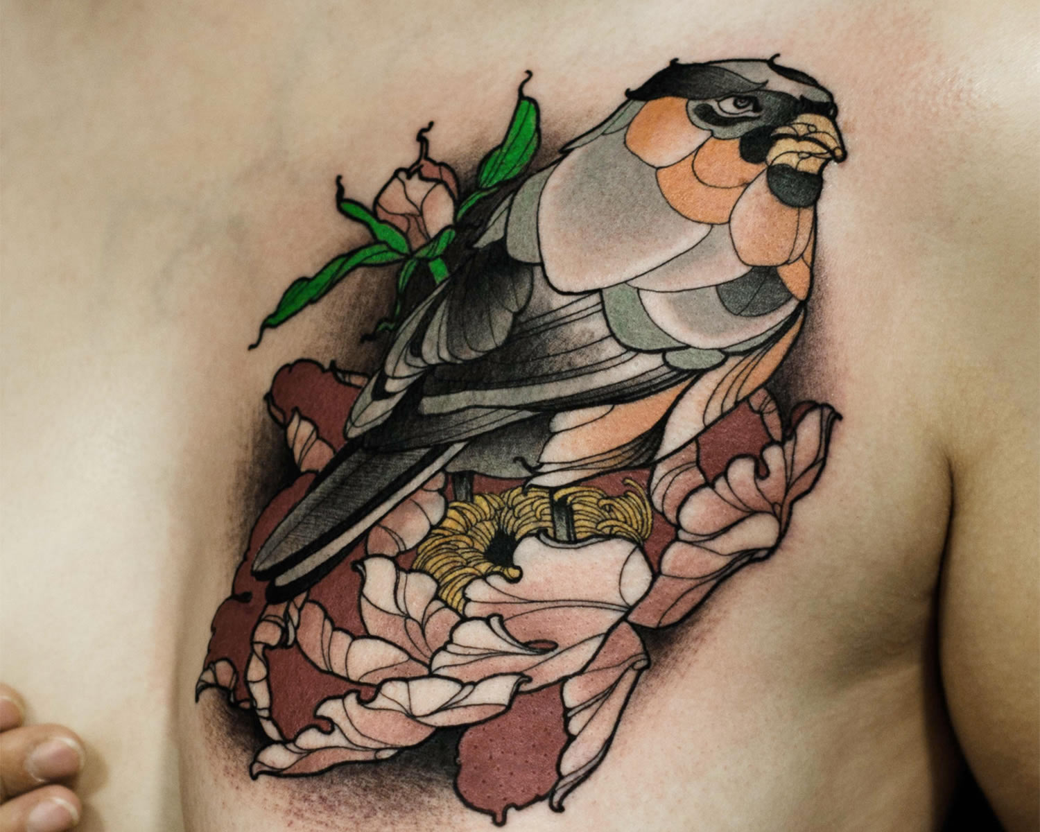 bird tattoo, pastel colors