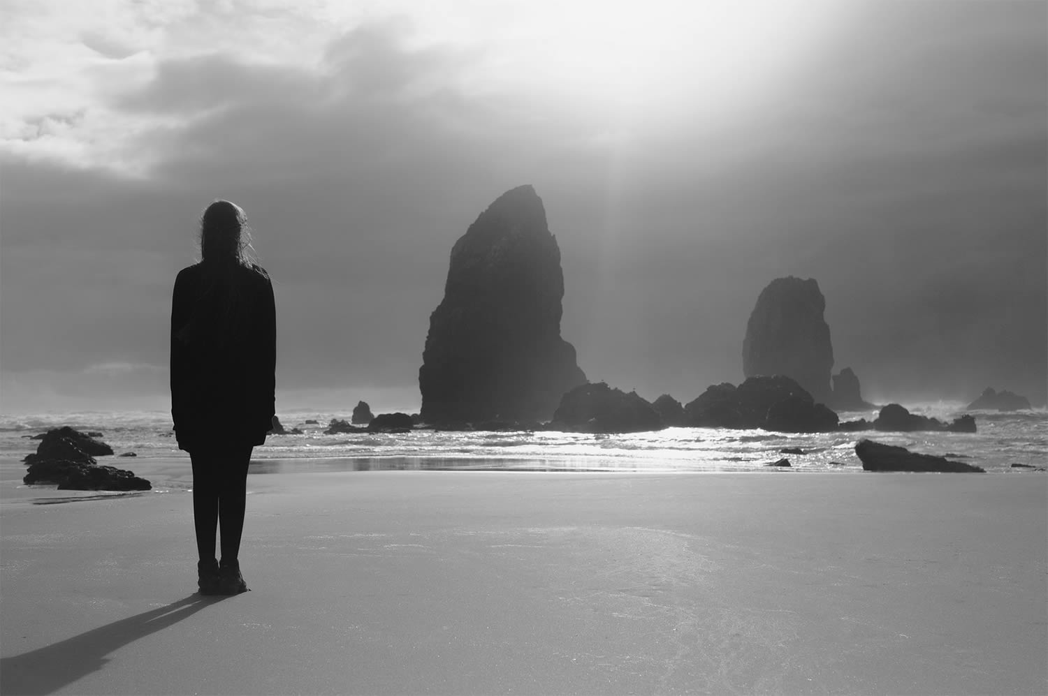 woman standing on beach, photography