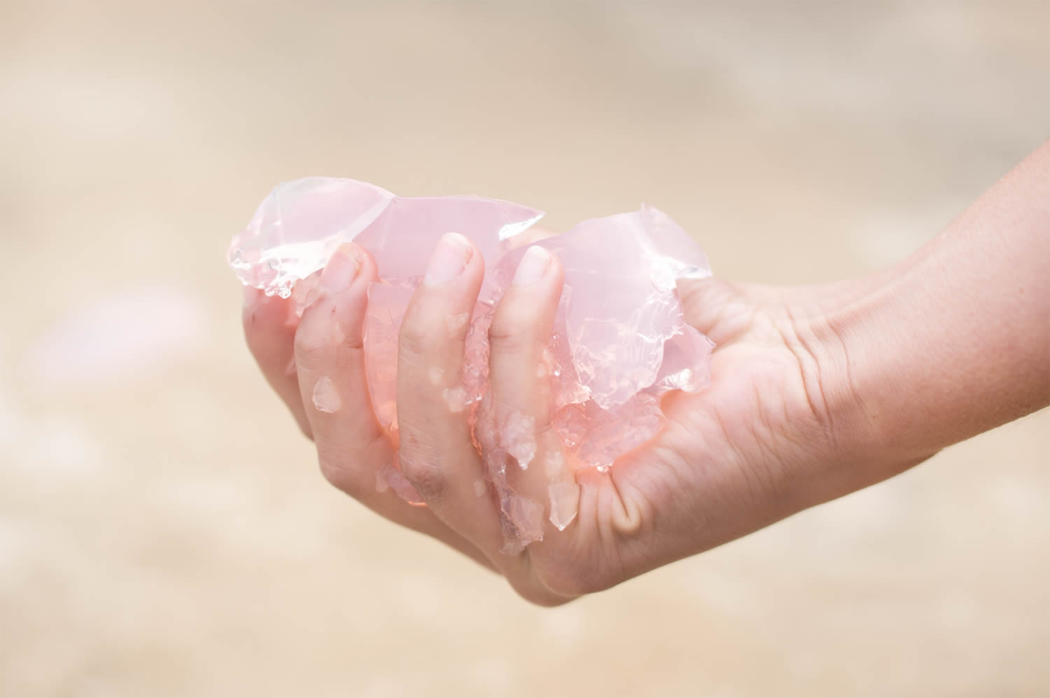 pink gel stuff in hand, flush photo series