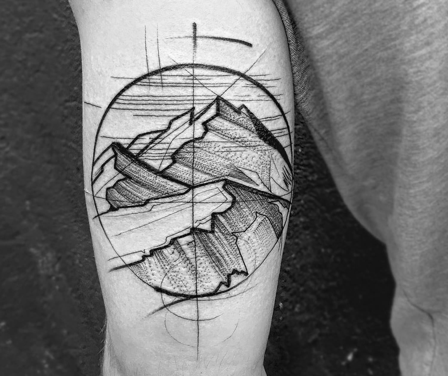 mountain tattoo, linework