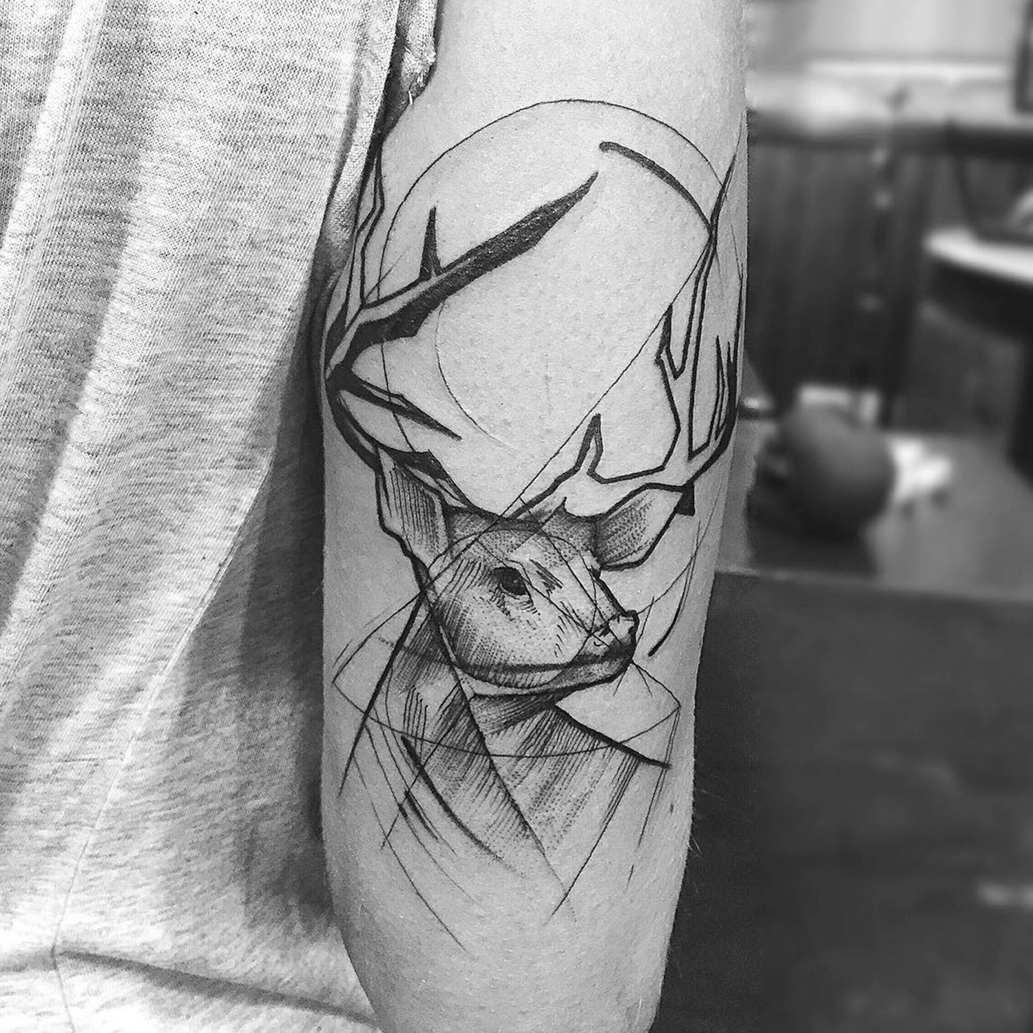 male deer, stag, tattoo