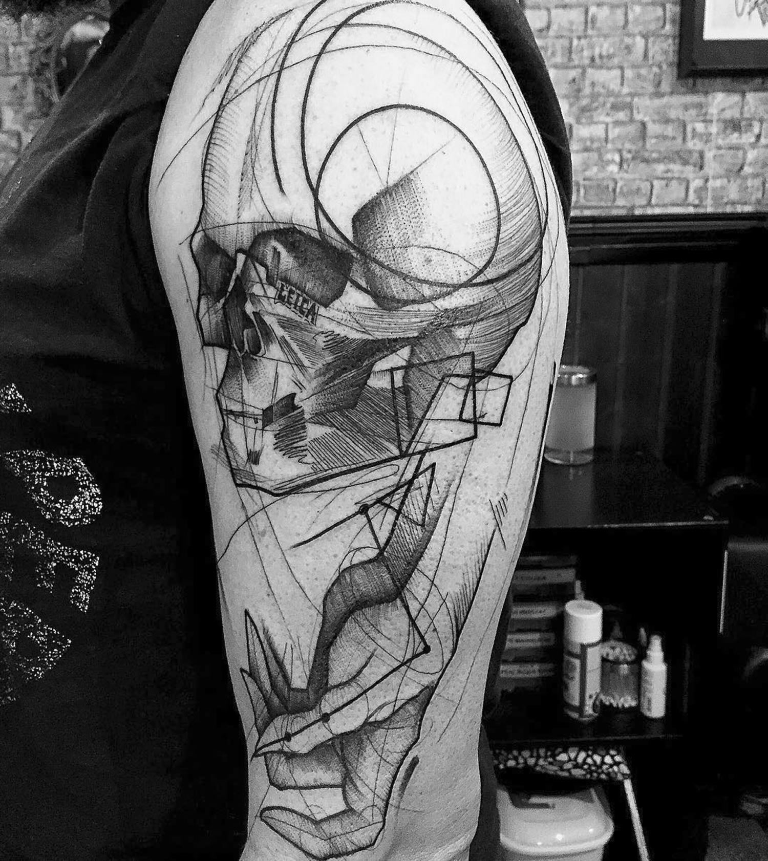 human skull tattoo, line art