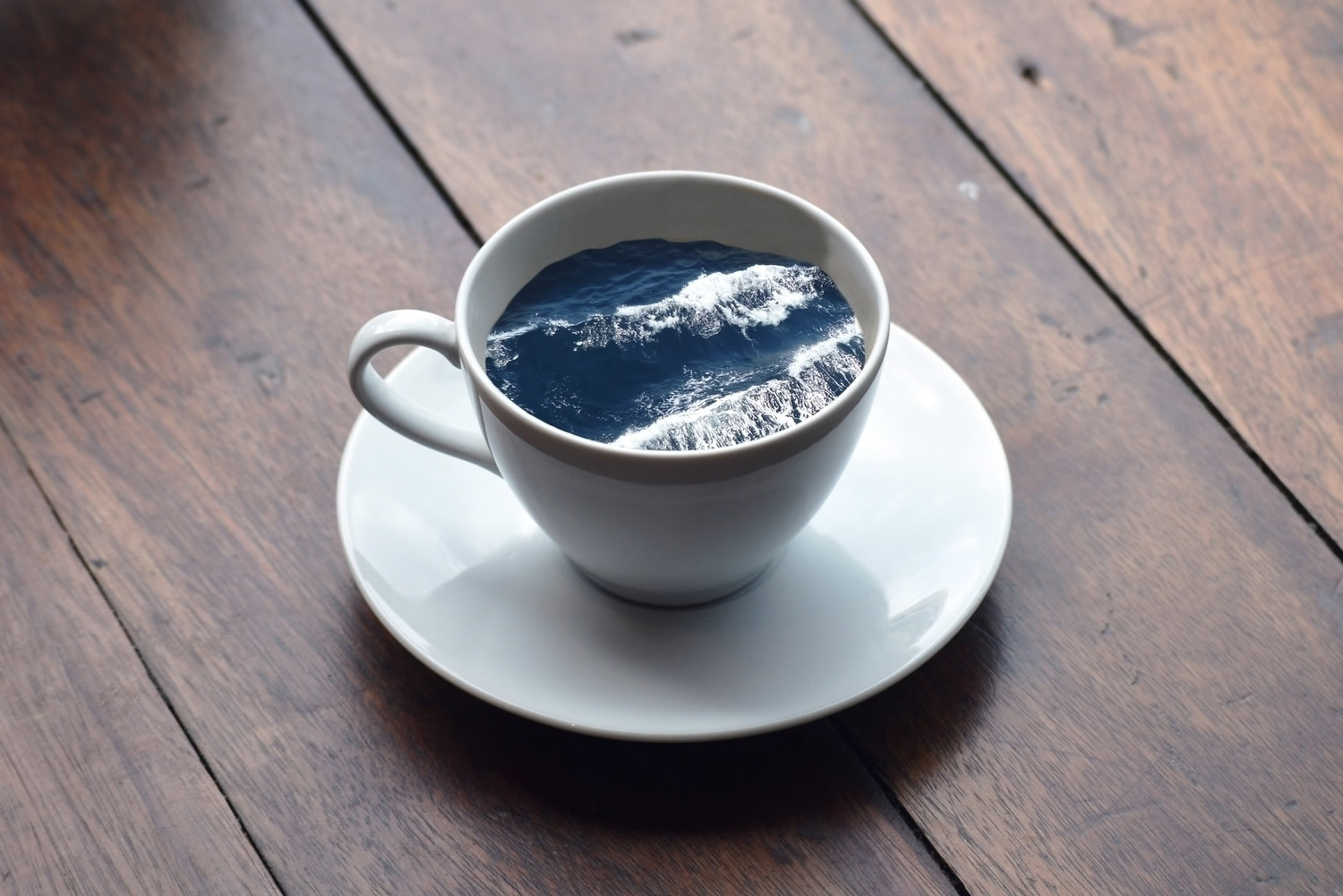 ocean inside a coffee cup, photomontage