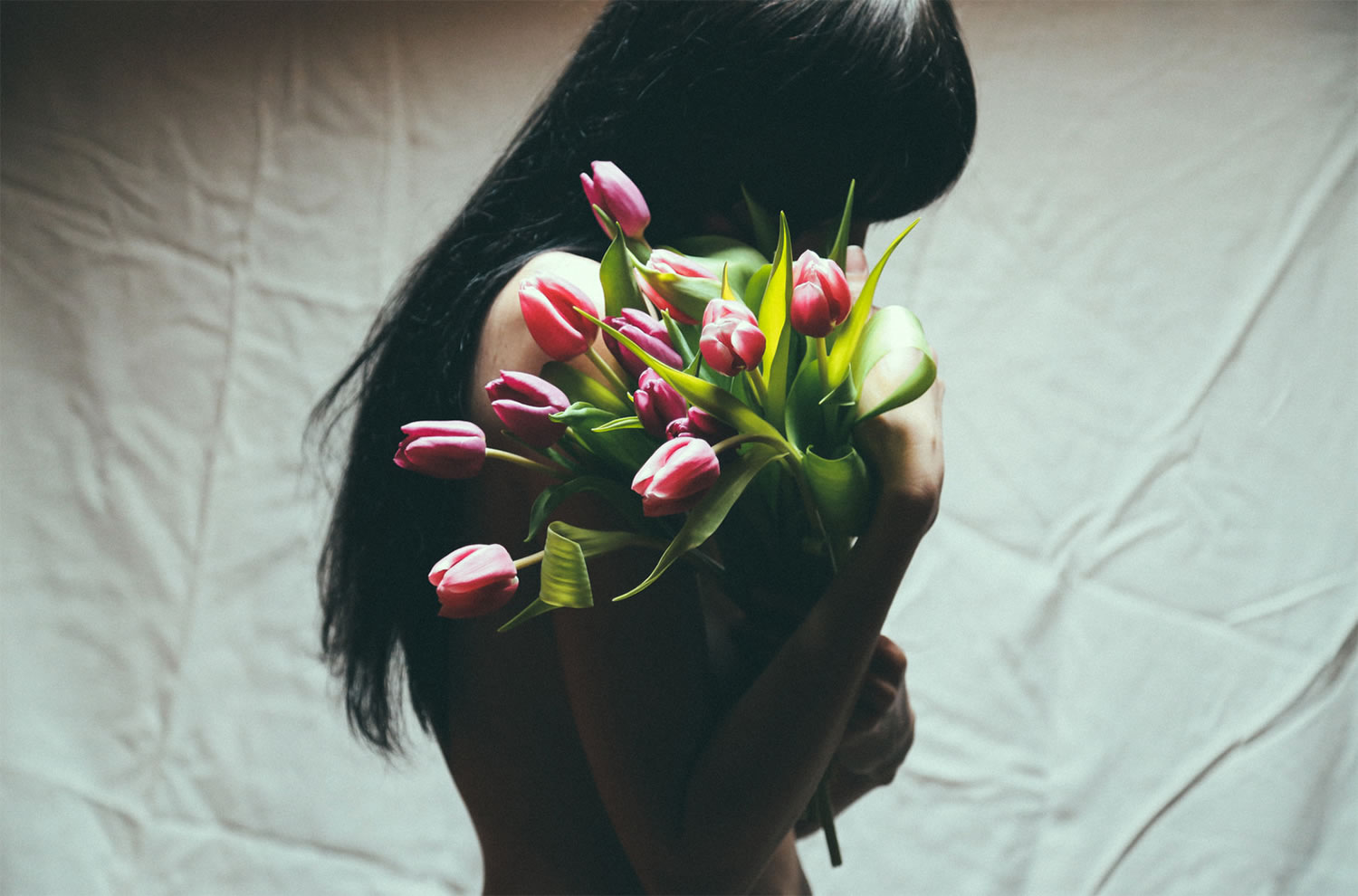 woman holding tulips, photography