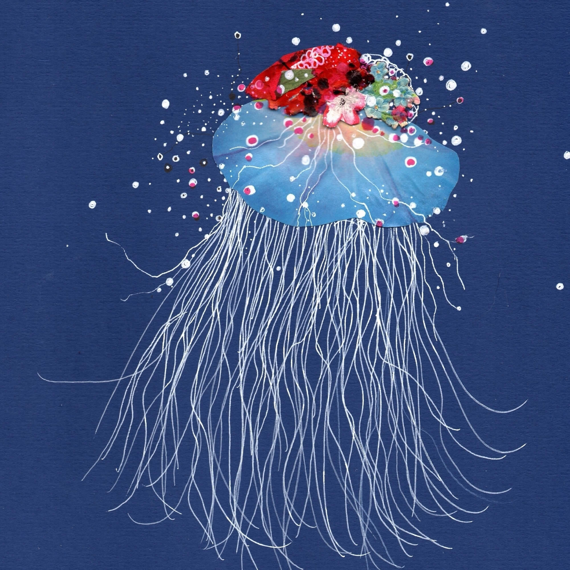 jellyfish and flowers, collage