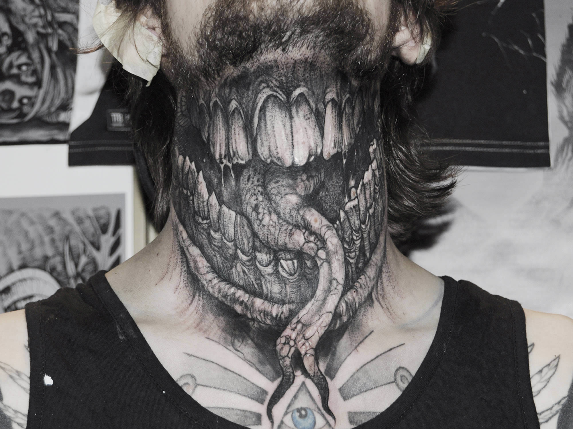 Robert Borbas, throat tattoo - snake-tongued mouth