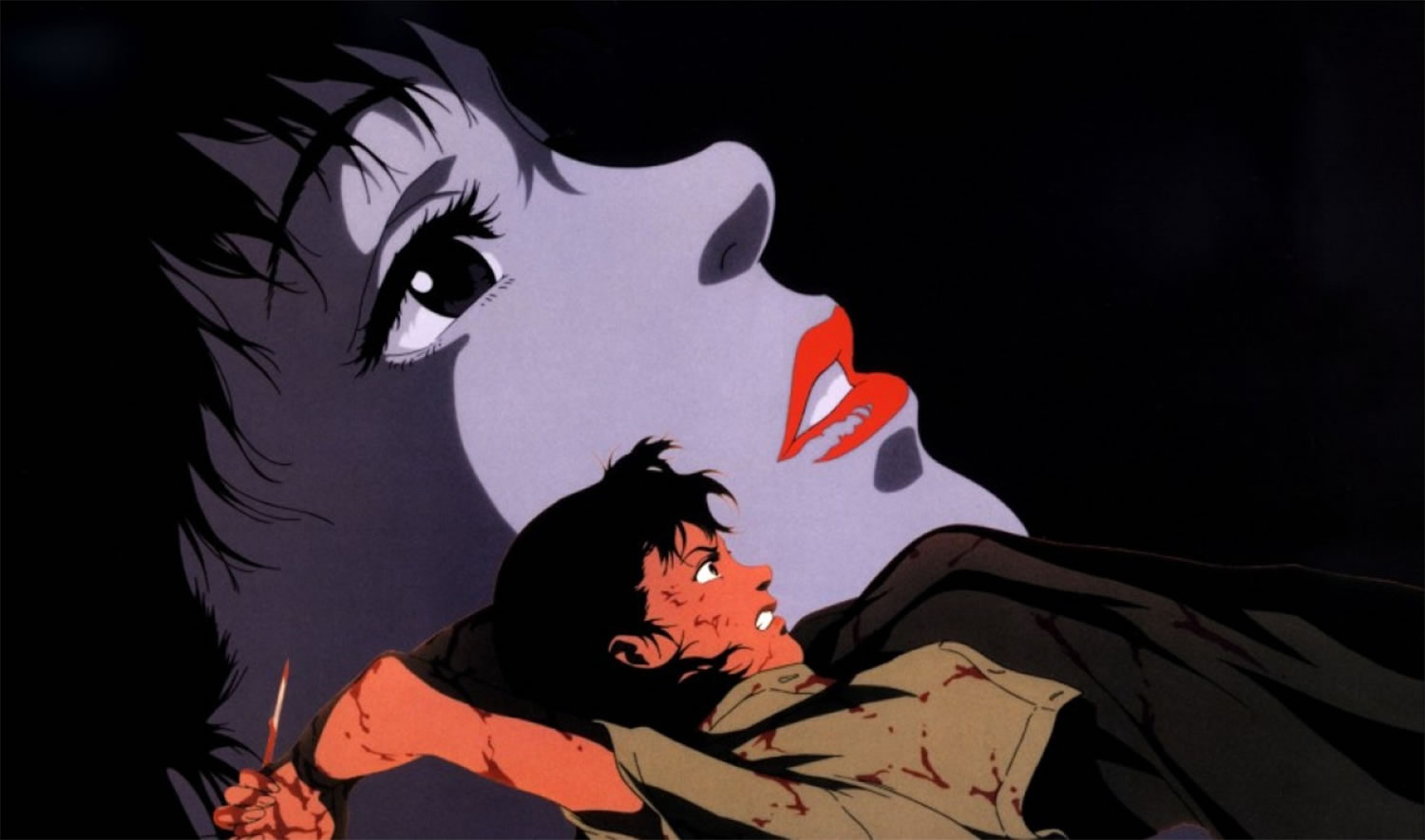 murderer with knife, anime, stalked women in perfect blue