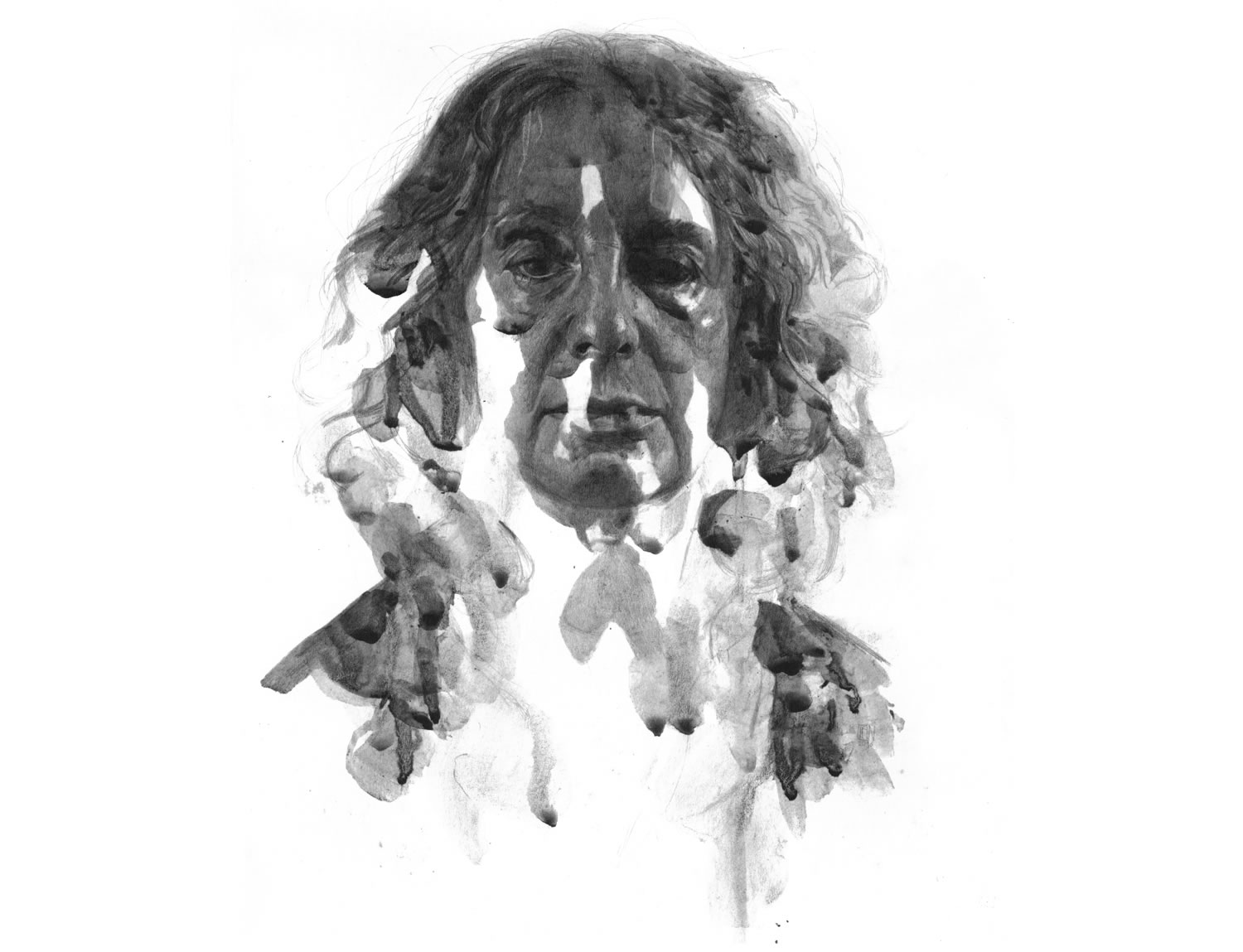 old woman, portrait in grey