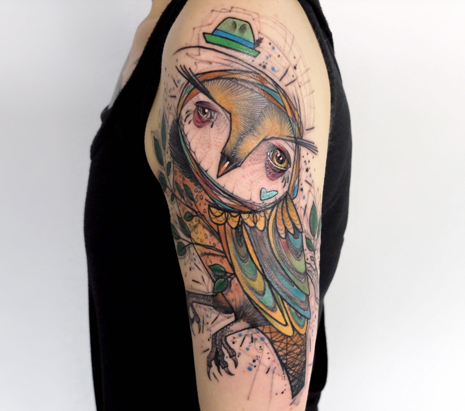 sketch style owl tattoo