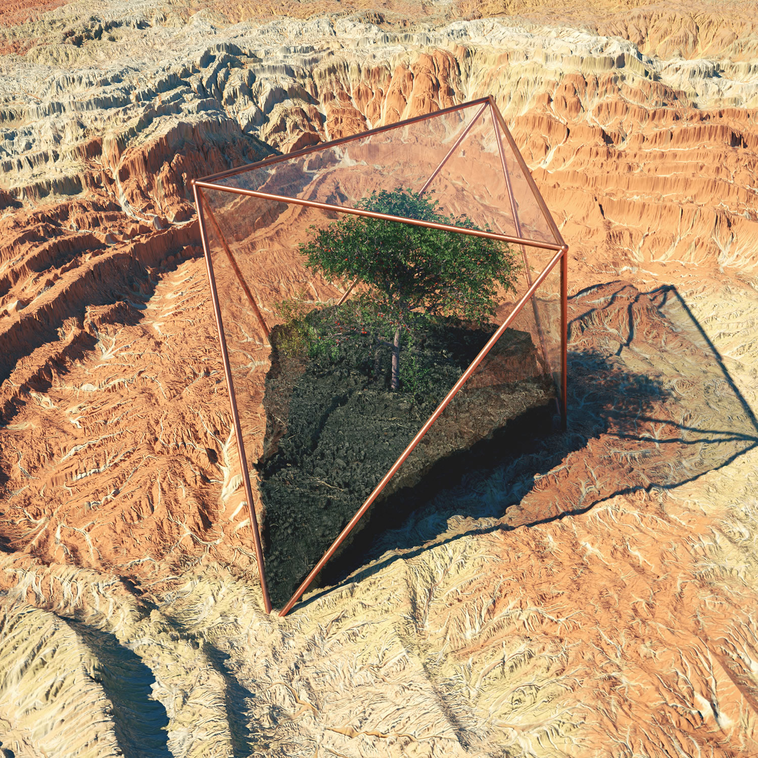 forest in see-through glass case, arizona landscape, digital art