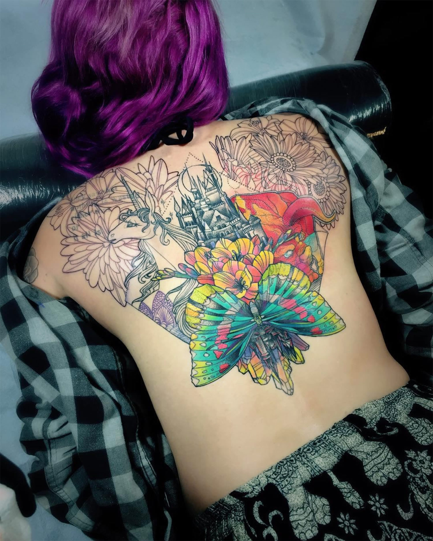 bright colored back tattoo