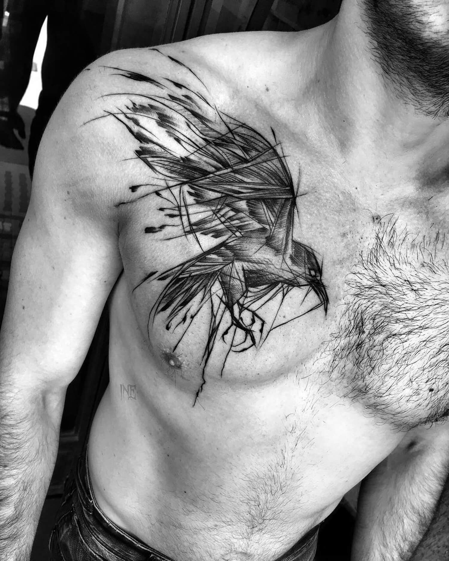 bird tattoo on chest by inez janiak