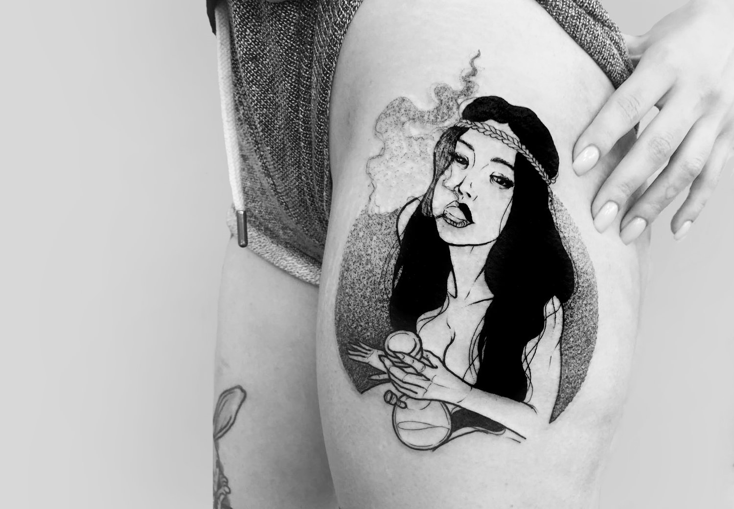 Bohemian smoking tattoo by Sad Amish Tattooer