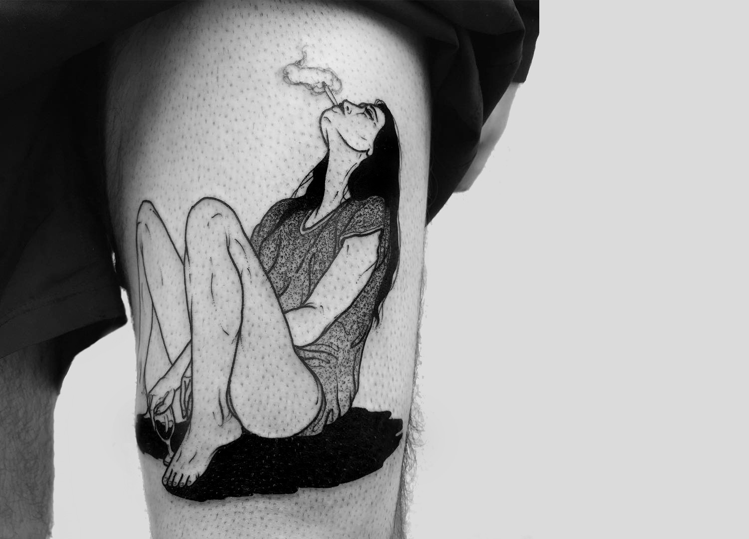 Smoking woman tattoo by Sad Amish Tattooer