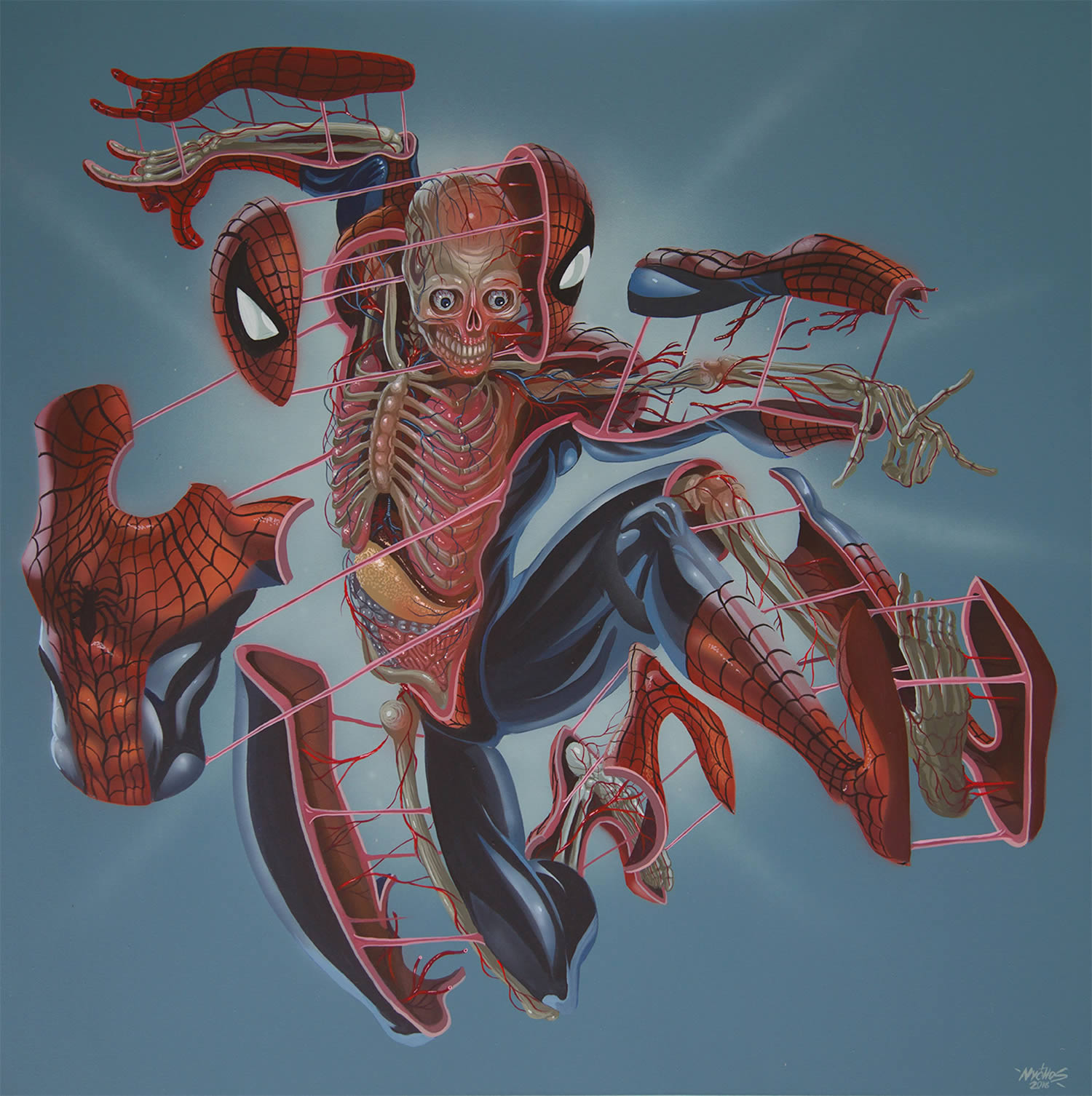 spiderman, dissected, painting