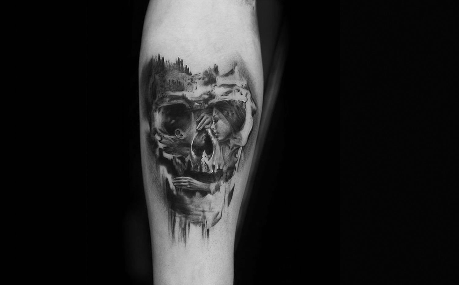 optical illusion skull tattoo by niki norberg