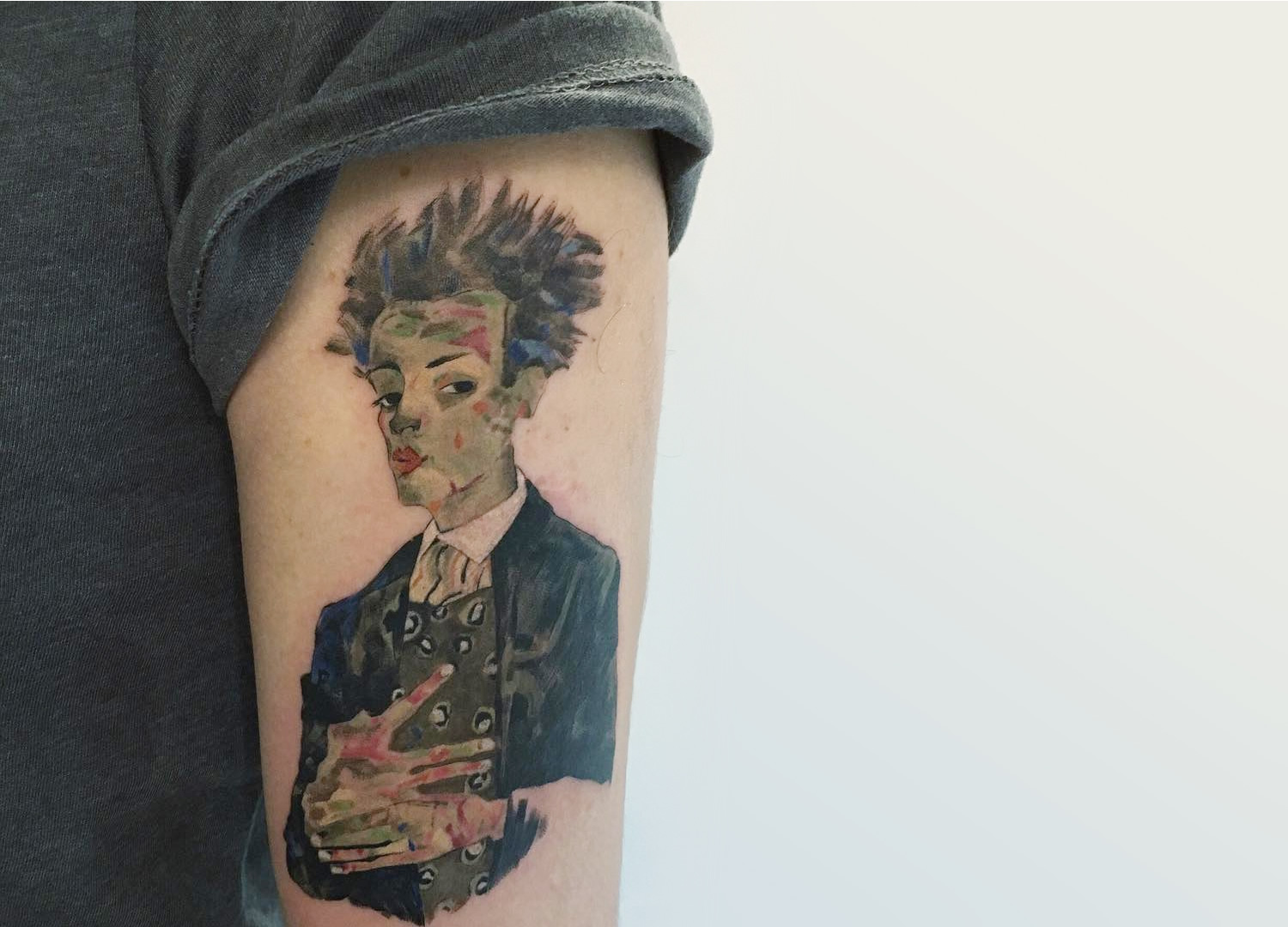 egon Schiele self portrait tattoo by Rit Kit