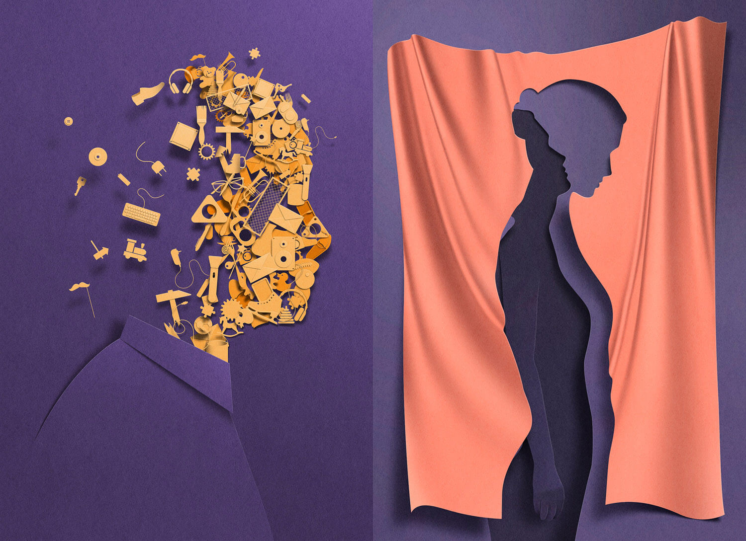 portraits made with a cut paper style