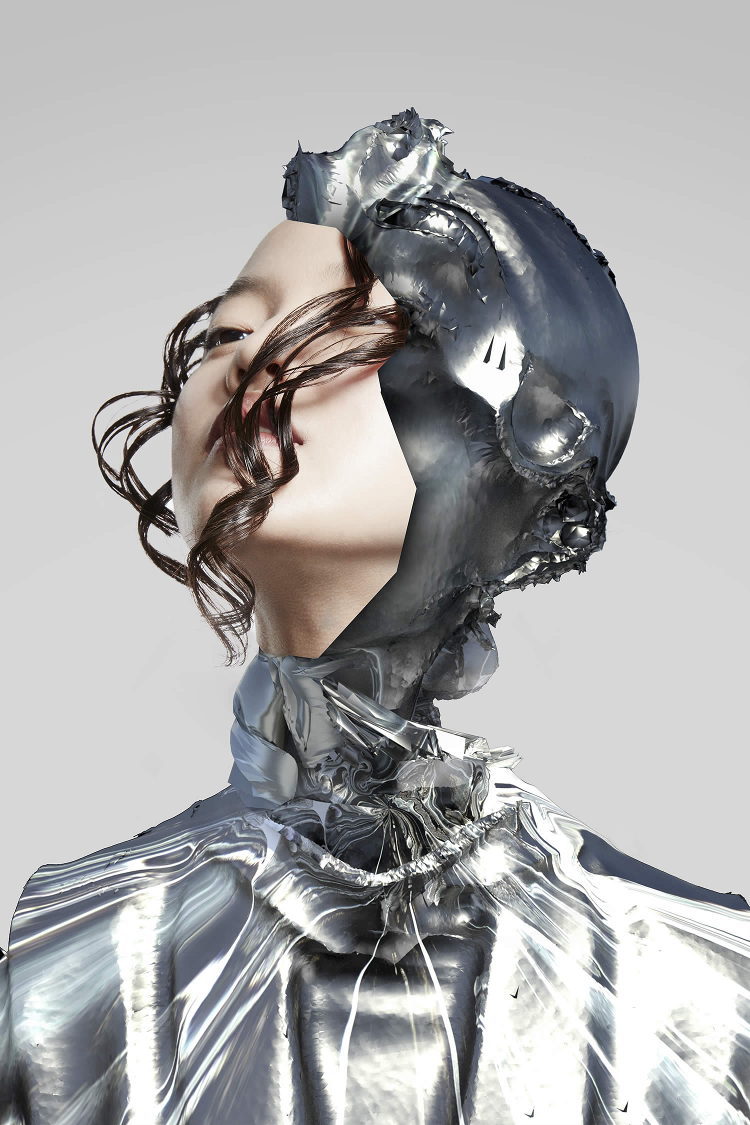 futuristic robot girl, hybrid, digital art
