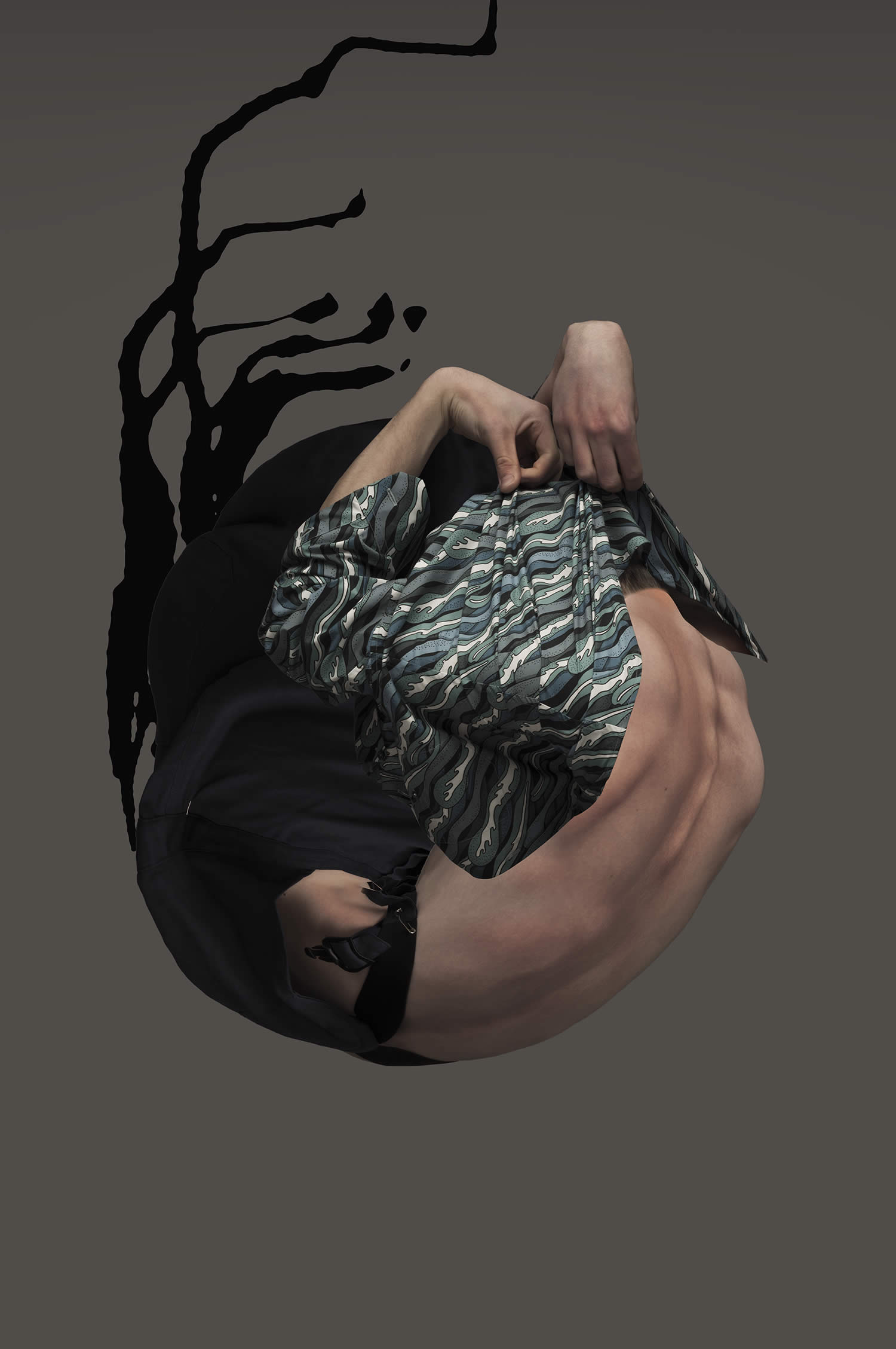 body contorted into a ball, abstract art