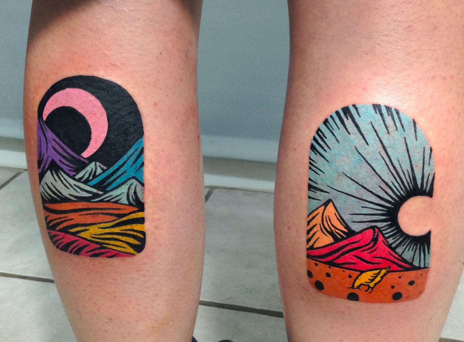 Night and day window tattoos by Dusty Past