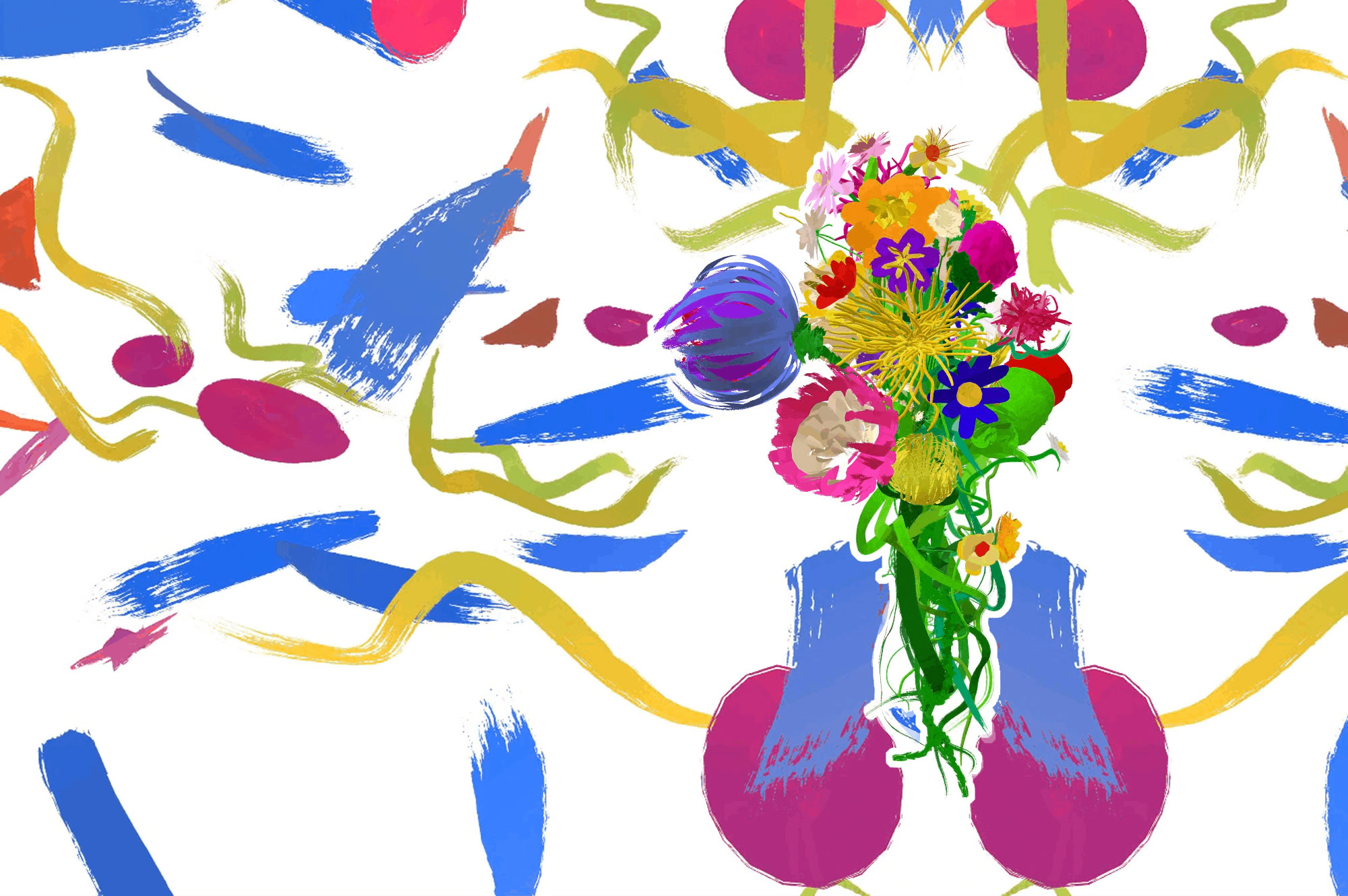 splash and colorful bouquet, illustrations