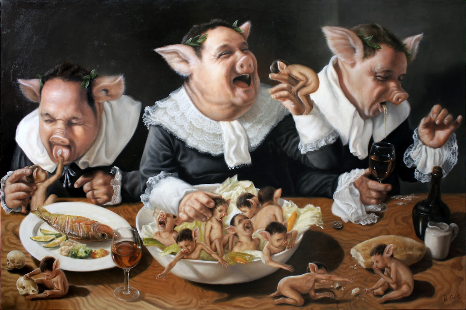 Jose Luis Lopez Galvan - pigs feasting on young