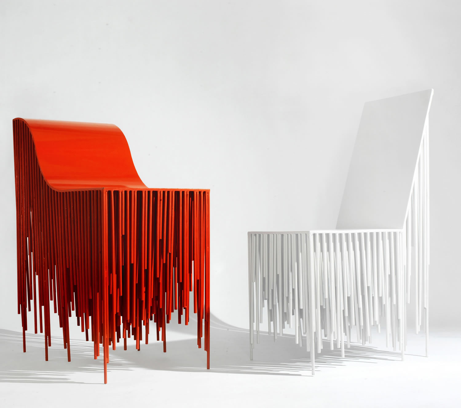 the holy ghost chairs, dripping style, red and white