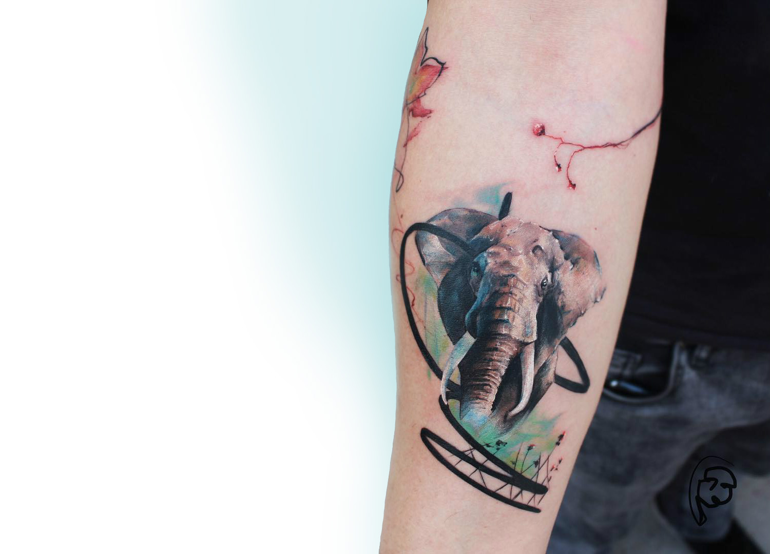 Elephant tattoo by Istanbul artist Tayfun Bezgin