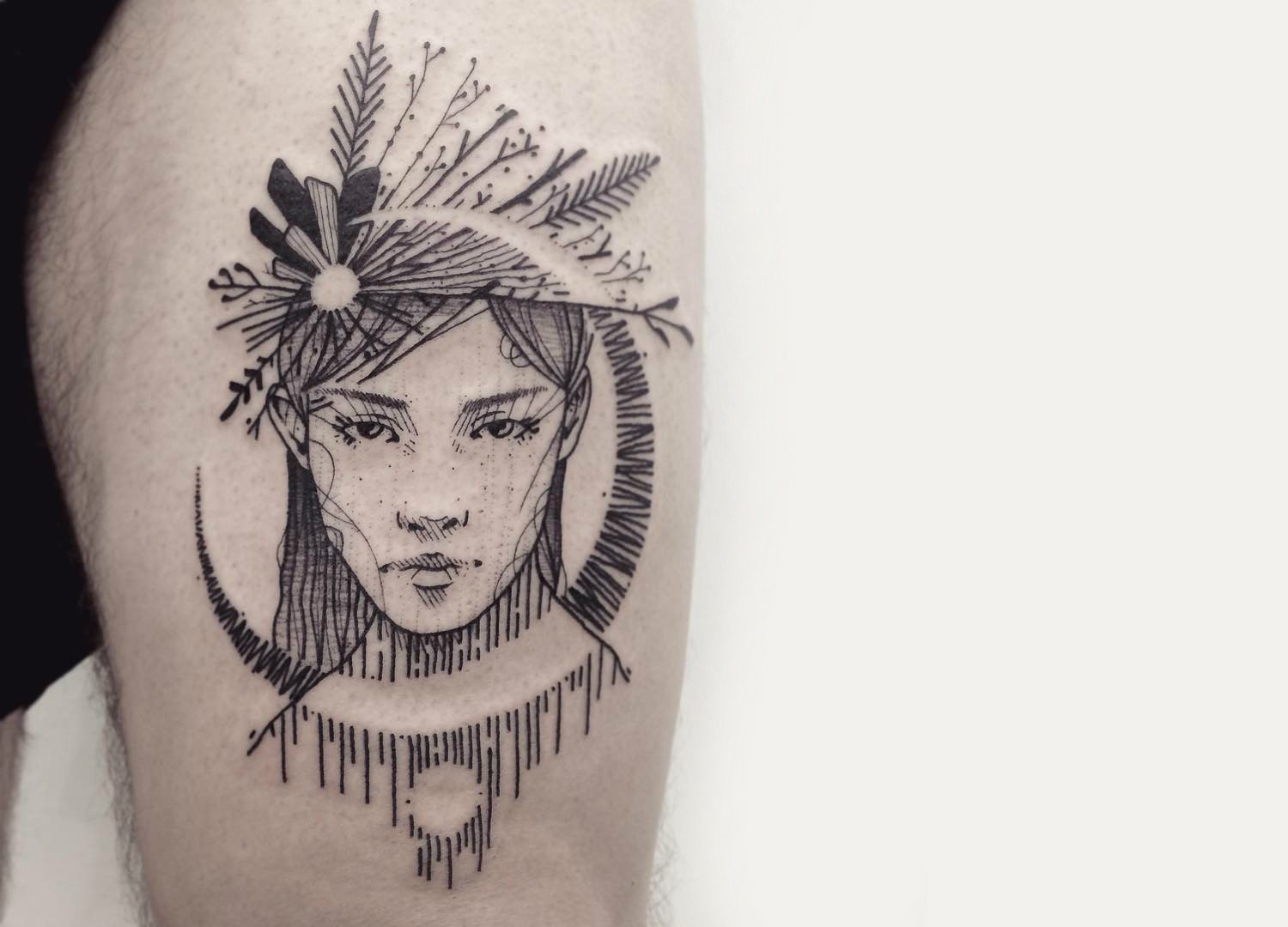 Sketch portrait tattoo by Guga Scharf