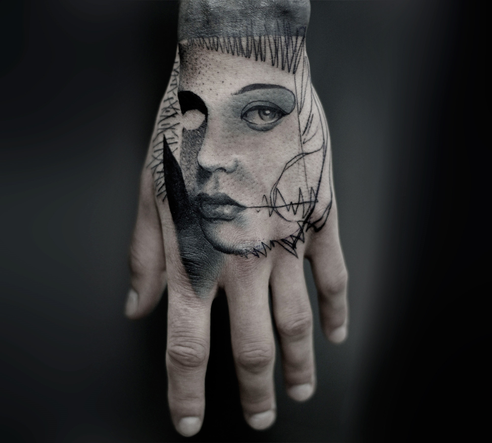 hand tattoo, blackwork, by Ian Shakhmatov