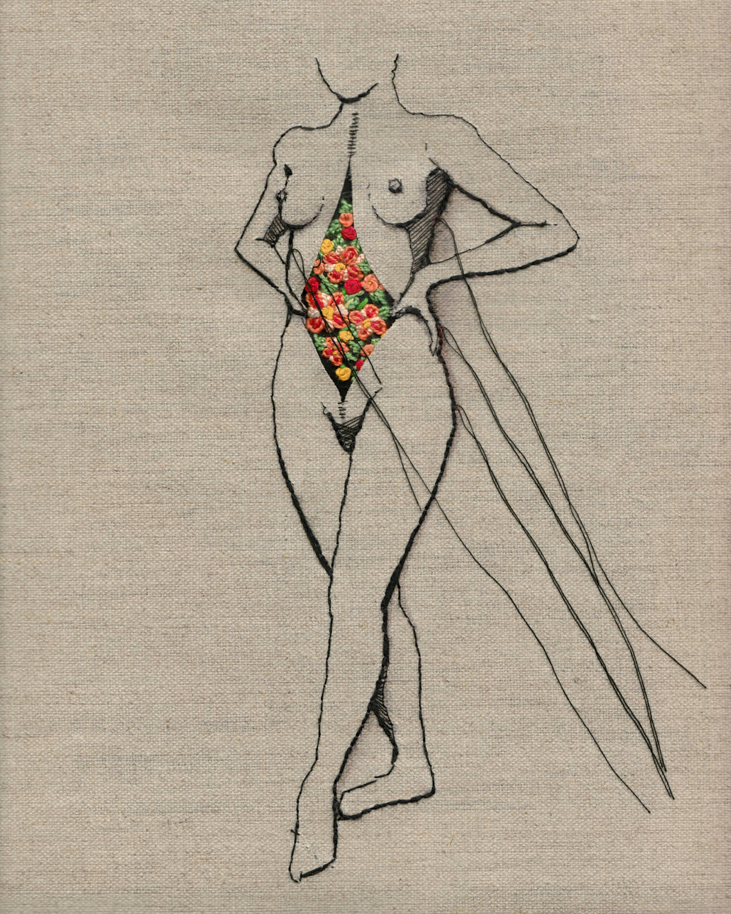 outline of a body with flowers coming out the torso