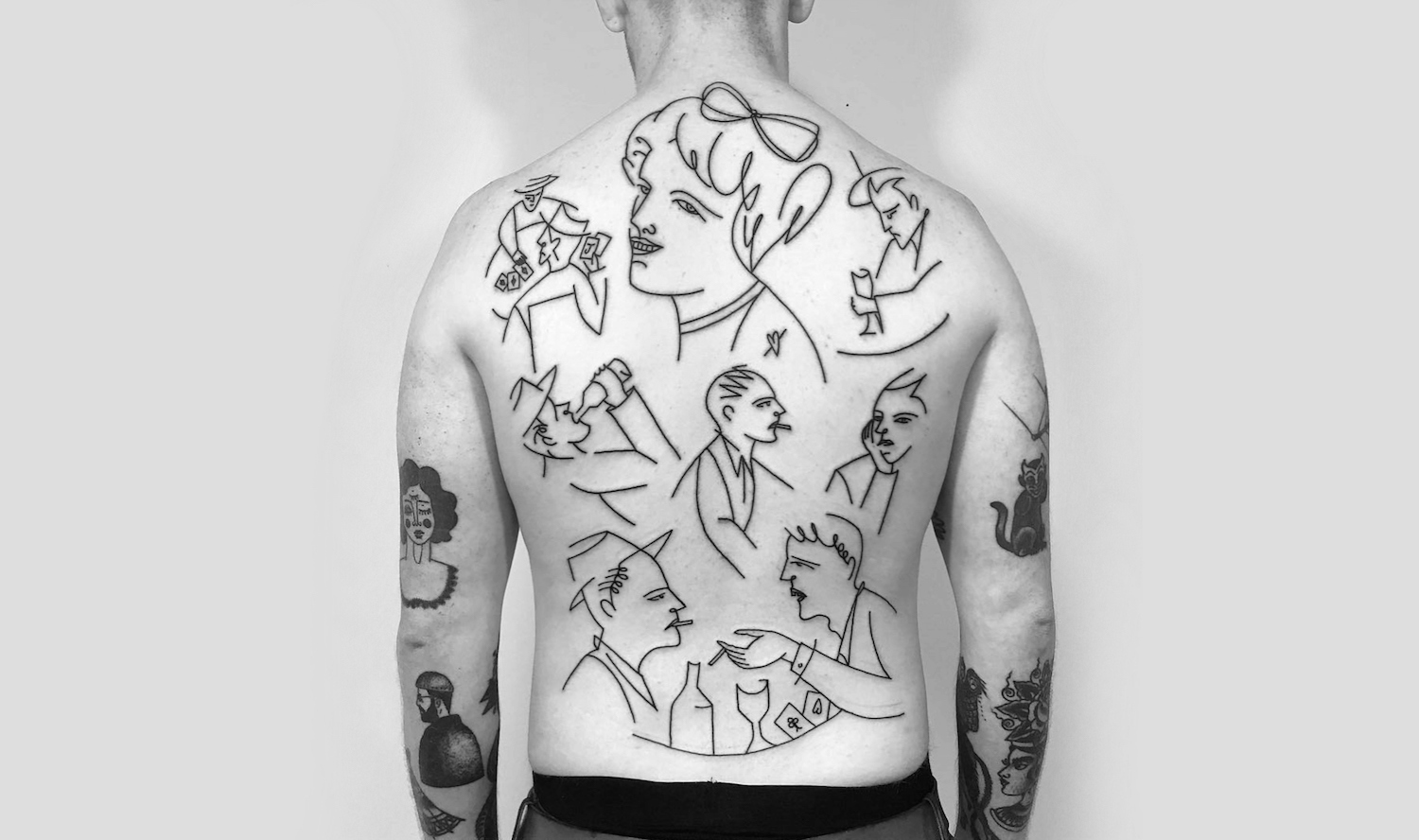 Portrait full backpiece tattoo by Caleb Kilby