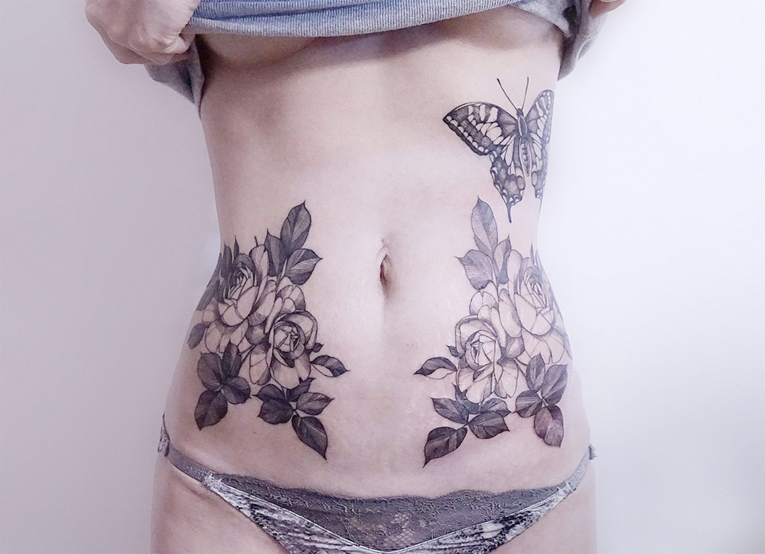 body, floral tattoos by Zihwa