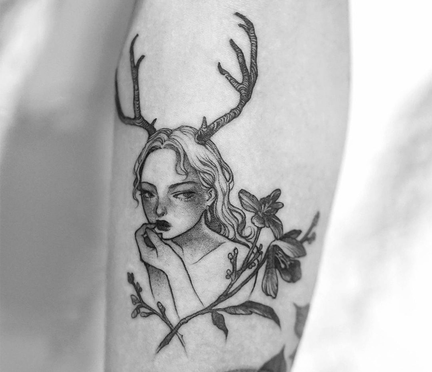 reindeer girl. tattoo by Zihae