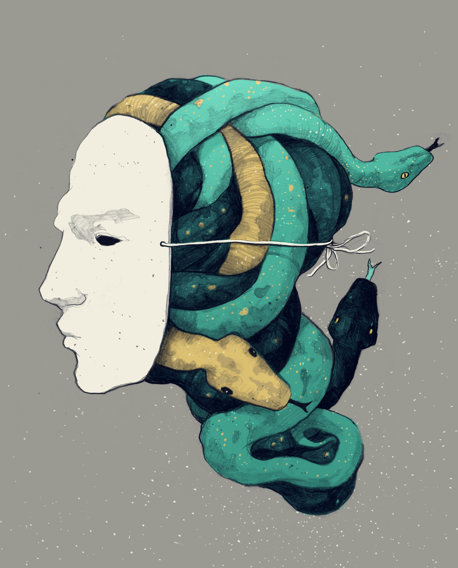 mask and snakes, portrait by simon prades