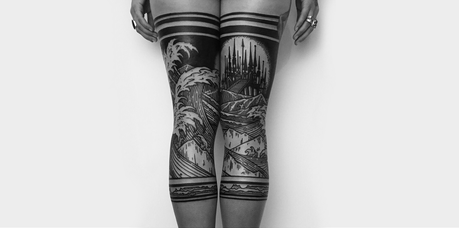 Blackwork legging tattoos by thievesoftower