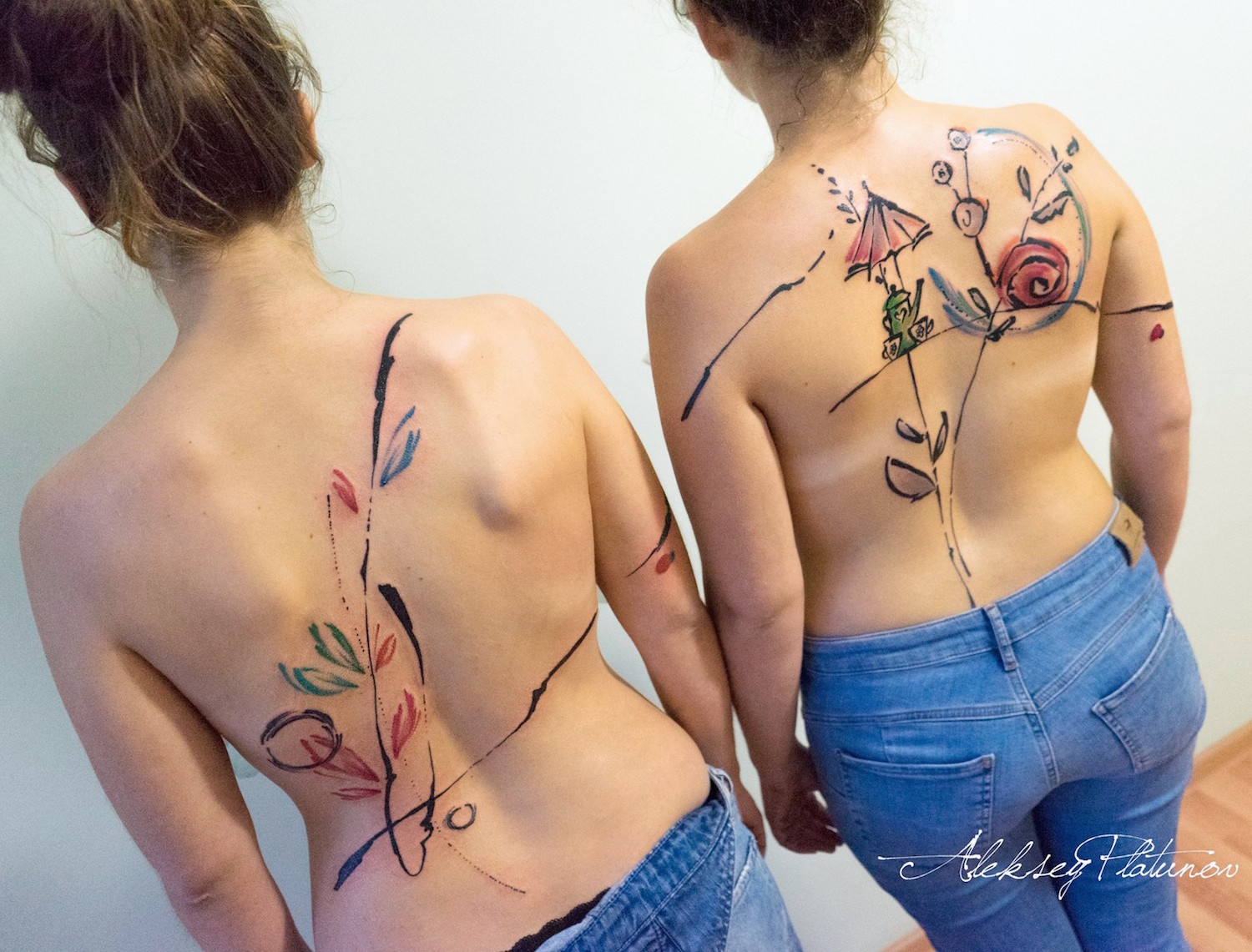 Freehand friendship tattoos by Aleksey Platunov