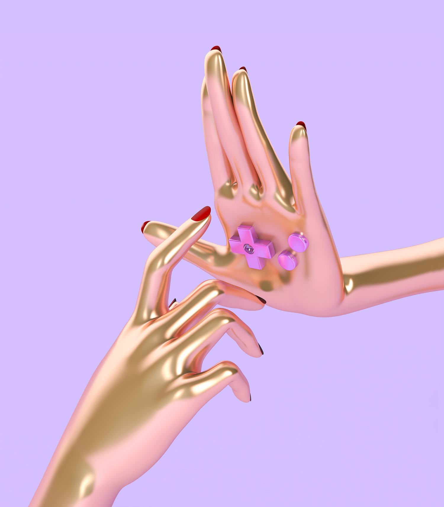 gold hand and fingers, gameboy