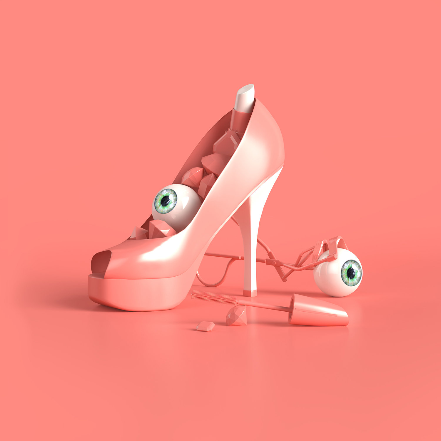 eyeballs in highheel shoe