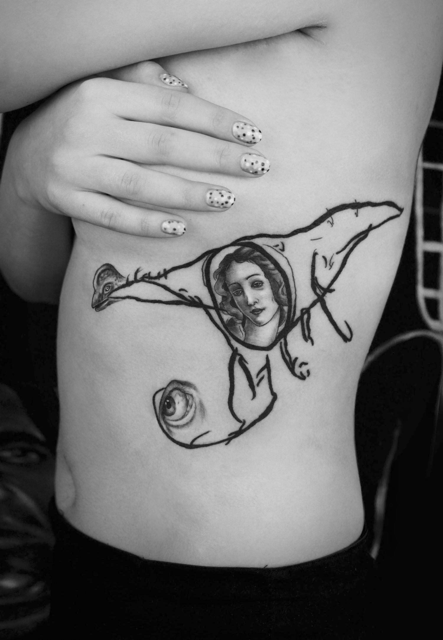 Doodle tattoo, walrus and woman portrait