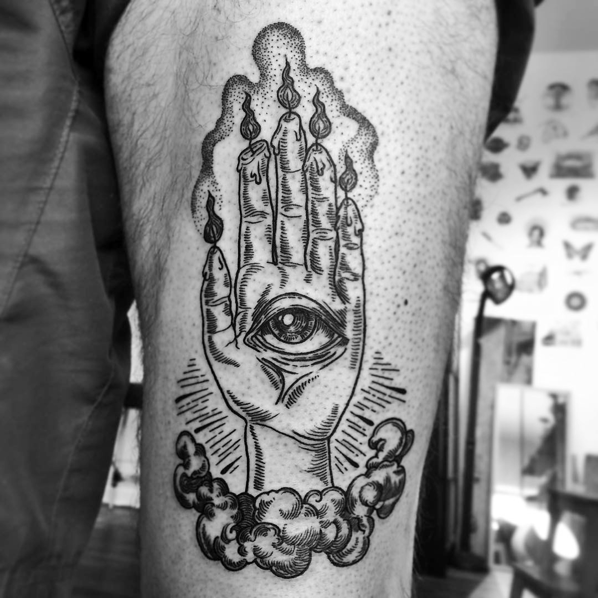 Meagan Blackwood, tattoo - eye and hand
