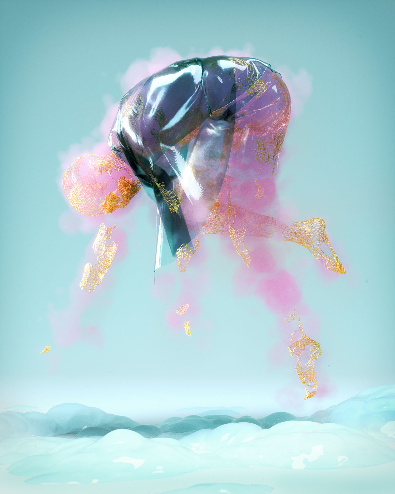 wake up, man floating in air, 3d digital art