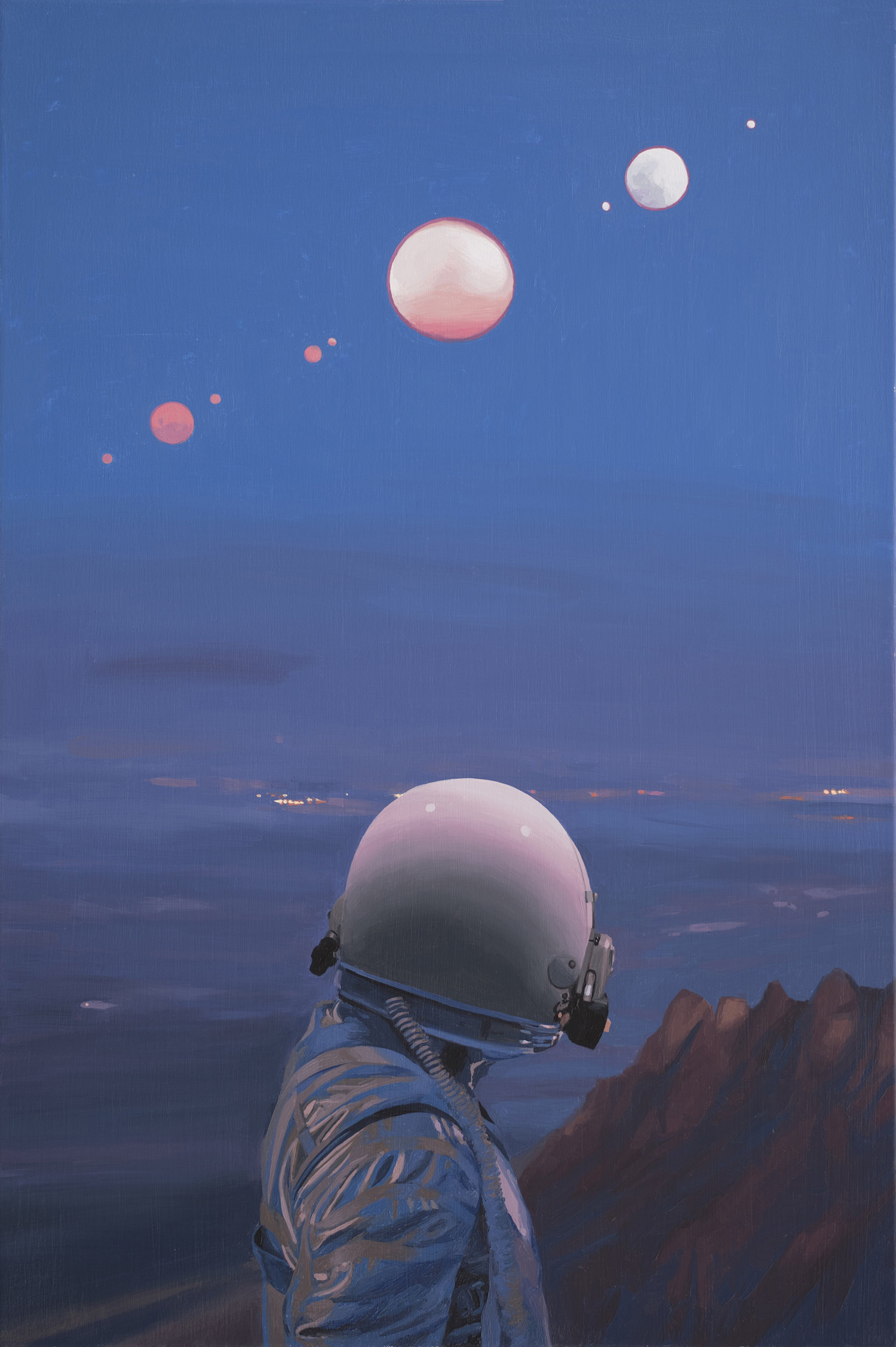 moons, astronaut looking over clift